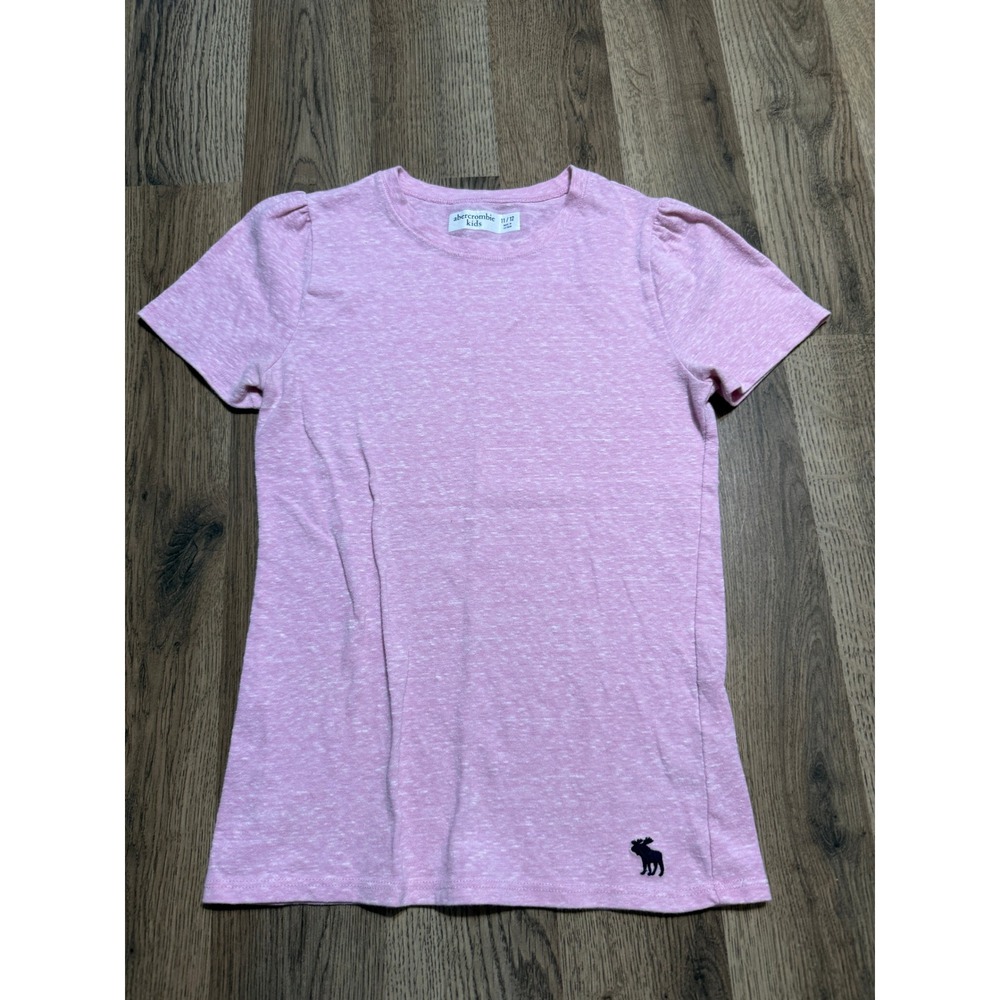 Abercrombie Kids Shirt Girls Size 11/12 Pink Puff Sleeve Logo Slub Knit Tee